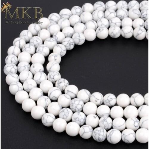 White Turquoises Stone Round Beads For Jewelry Making 4 6 8 10 12mm Spacer Beads Diy Bracelet Necklace Accessories Wholesale