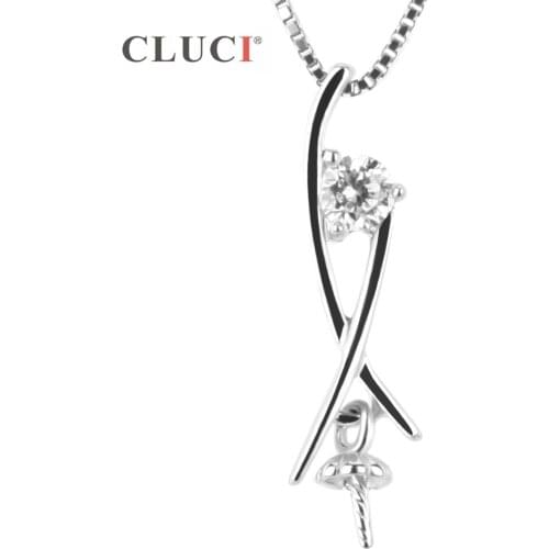 CLUCI Silver 925 Simple Twisted Designed Zircon Pearl Pendant Mounting Jewelry for Women SP131SB