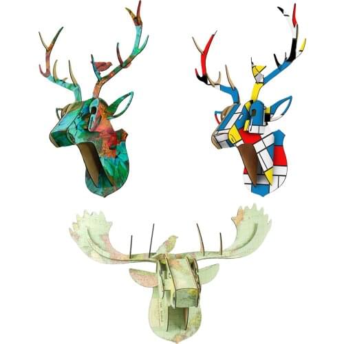Wooden Model 3D Puzzles Wooden DIY Self Assembly Deer Elk Puzzle Model Wood