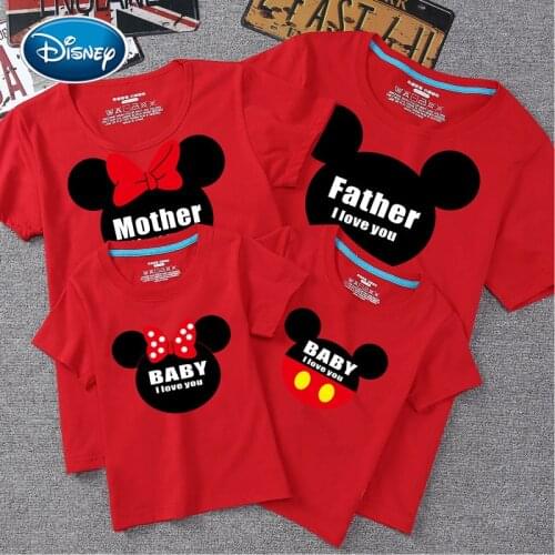 Disney Mickey Minnie Dad Mom Baby T-Shirt ClothingFor Family Matching Outfits Clothes Summer Cotton Colorful Round Neck Shirt