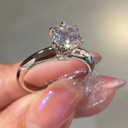 DOYUBO Classical Womens Pure Silver Six Claw Cubic Zircon Ring For Wedding Simple 1 Carat / 2 Carat / 3 Carat Zircon Ring AC005