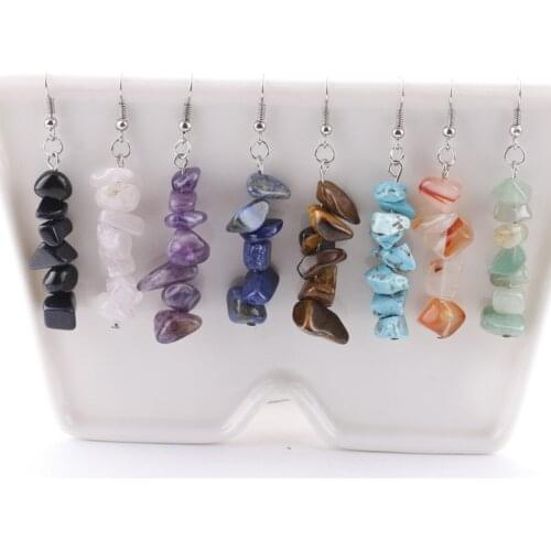 Simple Irregular Stone Earrings DIY Chip Stone Cluster Assorted Color with French Wire Style Design Crystal Earrings