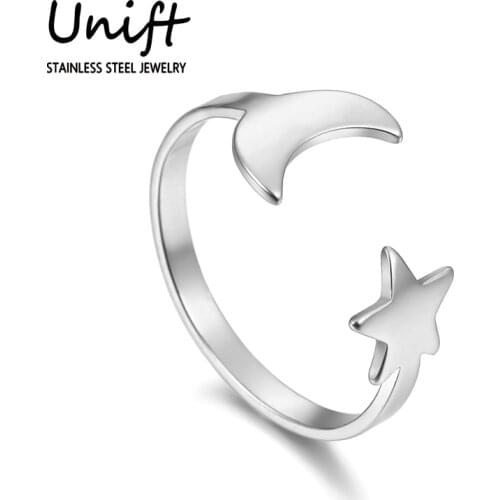 Unift Romantic Star Moon Ring For Women Stainless Steel Open Adjustable Finger Rings Exquisite Jewelry Anniversary Party Gifts