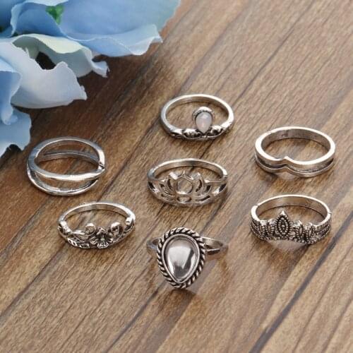ZOSHI Vintage Women Rings Set Crystal Fashion Ring for Women Geometric Finger Rings Wedding Jewelry