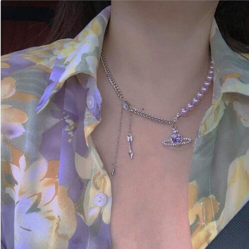 Korean Fashion Purple Heart Crystal Stud Earrings for Women Elegant Planet Rhinestone Boucle Jewelry Gifts 2021 Trend