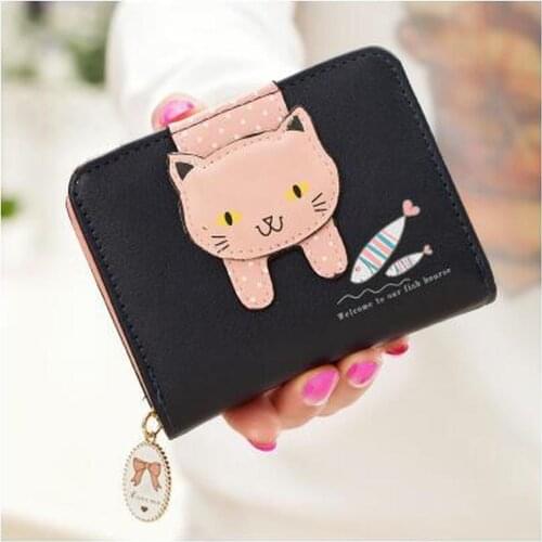 Women Cute Cat Wallet Small Zipper Girl Wallet Brand Designed Pu Leather Women Coin Purse Female Card Holder Wallet Billetera