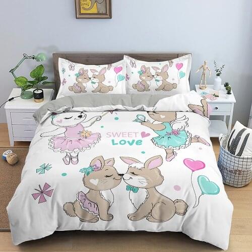 Cartoon Rabbit Printed Duvet Cover Cute Kids Bedding Set Custom Quilt Cover With PillowCase 3D Comforter Set Easter Gifts