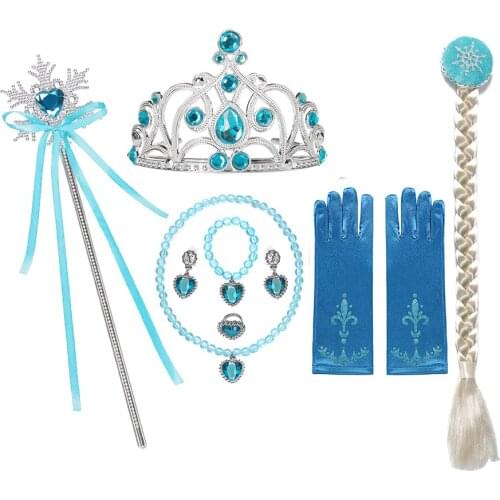 Girl Elsa Anna Cosplay Accessories Crown Magic Wand Necklace Wig Gloves Sets Kids Christmas Party Princess Cosplay Supplies