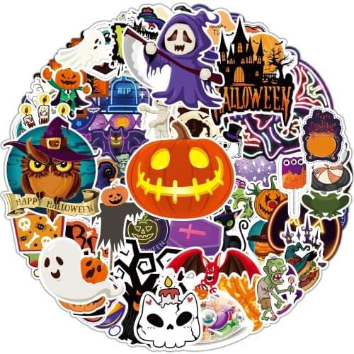 Halloween Horror Stickers Pumpkin Cartoon Witch Summer VSCO Girl Anime Sticker Decal on Kids Laptop Guitar Bicycle Waterproof