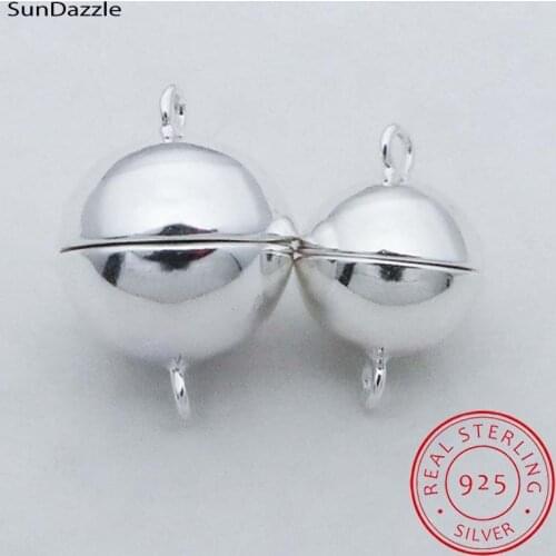 Real Pure Solid 925 Sterling Silver Magnetic Clasps Jewelry Making Round Ball Gold Buckle Clasp Jewelry Findings Connector