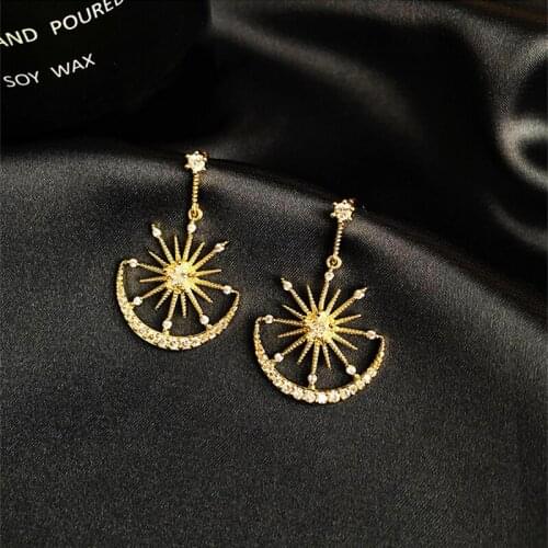 New All Match S925 Silver Needle Super Flash Zircon Exquisite Sun Stars And Moon Earrings Bridal Wedding Banquet Wear Jewelry
