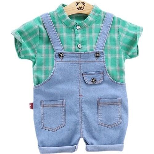 New Spring Autumn Children Casual Costume Toddler Collar Shirt Overalls Kids Print Clothes Baby Boys Girls Fashion Sport Suits
