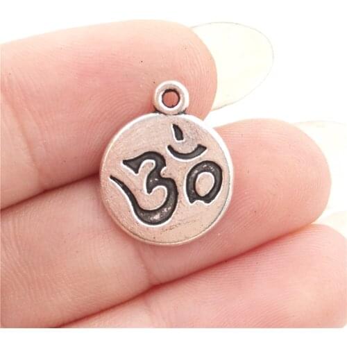 BULK 30 Zinc Alloy Metal Yoga Symbol Om Ohm Aum Charms Antique Silver Plated Round Tag Pendant 13*16mm 1.1g
