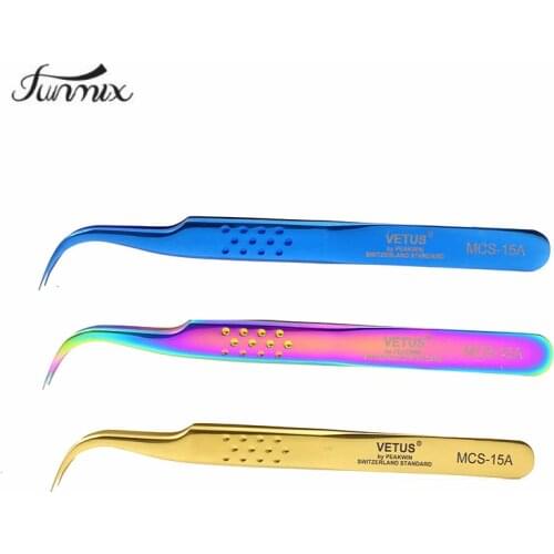 VETUS MCS15A Stainless Steel Tweezers Curved Eyelash Tweezers for Eyelash Extensions No Magnetism Anti Static