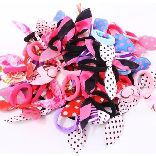 10PCS/Lot Fashion Women Gilrs Cute Rabbit Ears Nylon Elastic Hair Bands Ponytail Holders Rubber Bands Scrunchie Hair Accessories