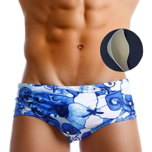 2020 New Swimsuit Men Flower Print Padded Swimming Shorts For Men Push Up Cup Gay Swimwear Men Summer Beach Wear Zwembroek Heren