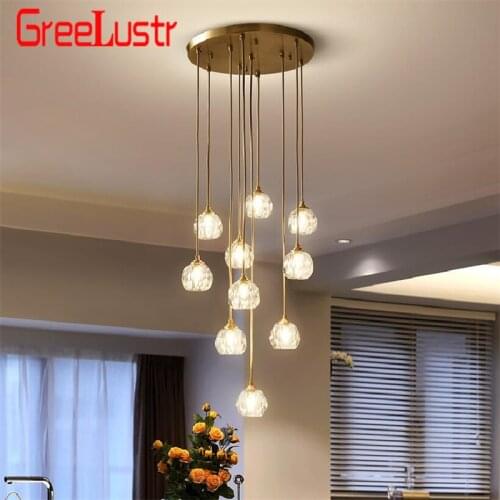 Modern Crystal Led Ceiling Chandelier Luxury Crystal Ball LED Lustres Hanging Pendant Lamp for Stair Villa living room Fixtures