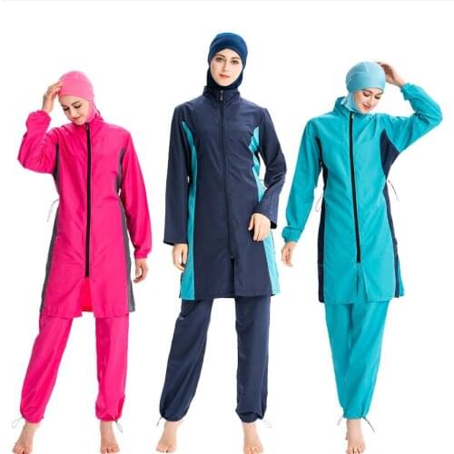 Sport Bikini Women Muslim Stitching Islamic Swimwear Thin Sportswear Swimsuit Three Piece Modest Clothing Loose Burkiny Hijab