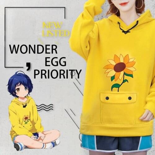 Anime WONDER EGG PRIORITY Ohto Ai Hoodie Unisex Costumes Yellow Loose Pullover Vest Shorts Girl Sweatshirt Cosplay Outfits Gifts