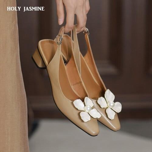 High Heels Women Pumps Kid Suede Square High Heel Genuine Leather Shoes Real Leather Buckle Pointed Toe Shoes Lady Size 34-39