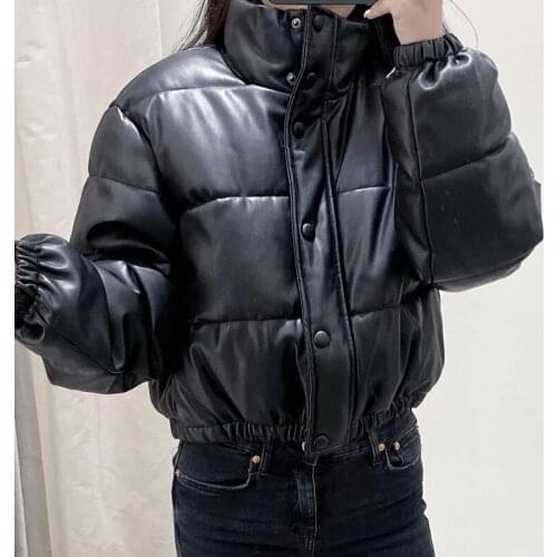 Bomber Jacket Women 2021 New Streetwear Windbreaker Zipper Autumn PU Black Padded Coats Female Winter Parka Raincoats Clothing