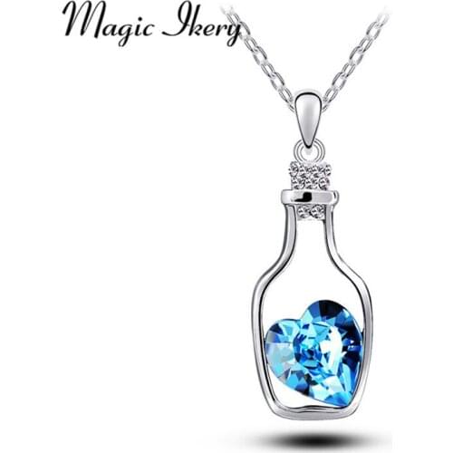 Magic Ikery AAA Cubic Zirconia Genuine Crystal Necklace Necklaces Gift Ideas Drift Bottles Pendant Going Heart MKS503
