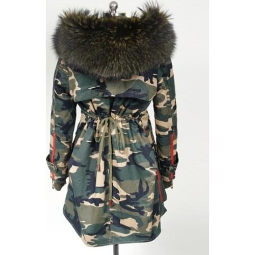 2020 New Fashion Winter Coats Women Jackets Fur Collar Long Real Large RaccoonThick Fur Liner Ladies Outwear Army Green Black