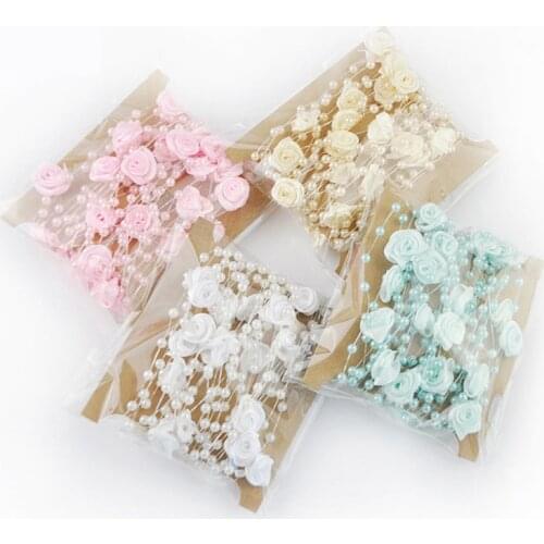 4mm Handmade Rose with Beads Chain Wedding Party Decor Home Wall Adornment Six Color to Selection Party Place Decoration