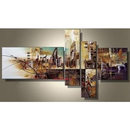 Hand-painted City Building Pictures High Quality Home Decoration Modern Abstract Oil Painting On Canvas 5pcs/set Art Paintings