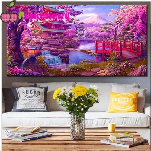 Large size diy 5D diamond painting Japan Mt Fuji full drill Cherry blossom Temple diamond embroidery mosaic cross stitch k134