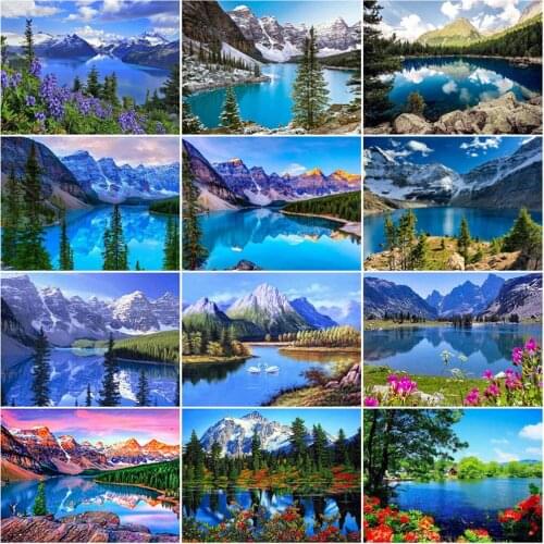 AZQSD Oil Painting By Number Frame Mountain Drawing On Canvas DIY Coloring By Numbers For Adults Scenery Kits Modern Wall Art