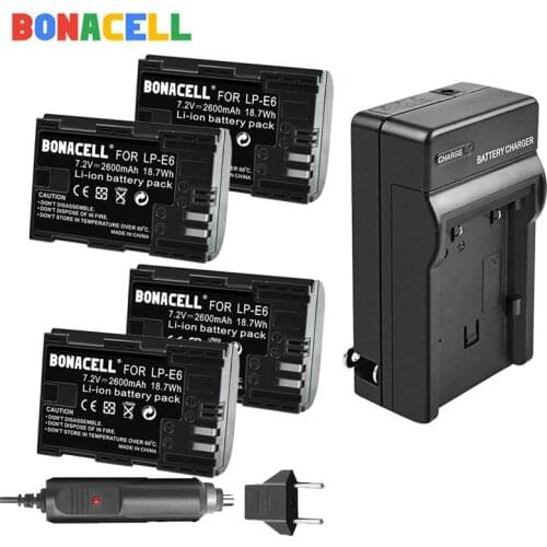 Bonacell 2.6AH LP-E6 Digital Batteries + Charger For Canon 5D Mark II Mark III 6D 7D 60D 60Da 70D 80D DSLR Camera li-ion battery