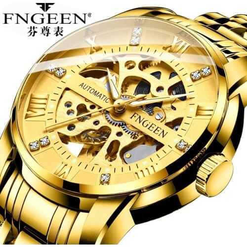 Relogio Masculino FNGEEN Watch Men Watches Automatic Analog Watch Hollow Luminous Waterproof Student Simple Fashion Mens Watch