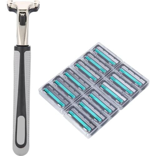 1pcs Men Handle Shaving Razor Replaceable Straight Safety Razor Holder Shave Supplies With 12pcs Metal Mens Shaving Razor Blade