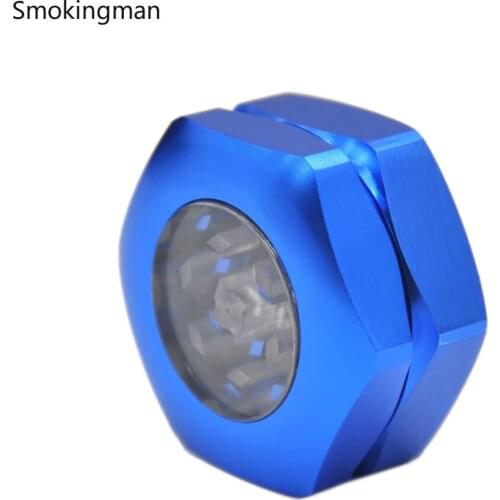 Two-layer aluminum alloy with pusher, transparent opening skylight, 50mm metal hand-pushed cigarette grinder herb grinder