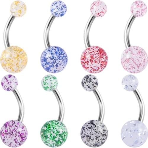 HONGTU 10PCs Mixed Color Acrylic Piercing Belly Button Navel Ring Surgical Steel & Flexible 14G Stud Belly Bars Pircing 2020 New