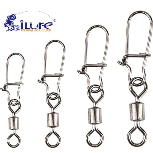 ILure 50 Pcs/Lot 2# 4# 6# 8# 10# 14# Fishing Connector Pin Bearing Rolling Swivel Stainless Steel with Snap Fishhook Accessories