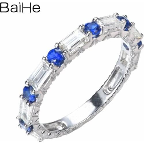 BAIHE Solid 14K White Gold Flawless 0.35-0.40CT Sapphirs ring diamond Wedding Band Women Ring Man ring Trendy Fine Jewelry Ring