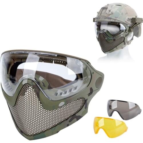 Tactical Mask Tracer Airsoft Mask Impact Resistant Matching Helmet Steel Mesh Eye Protection Goggles for Airsoft and Paintball