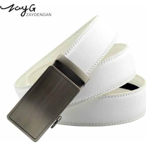 ZAYG Men belt white genuine leather belts men luxury brand belt designer 3.5cm belts for men automatic buckle man alloy buckle