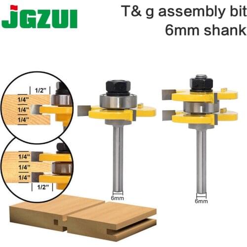 2 pc 6mm Shank high quality Tongue & Groove Joint Assembly Router Bit Set 3/4" Stock Wood Cutting Tool