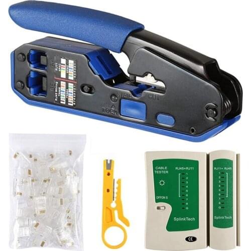 Network Cable Tester RJ45 Crimp Tool Kit CAT5 CAT5E CAT6 Crimping Tool Kit, 50PCS RJ45 CAT6 Connector Plug