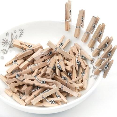 Set of 200pcs Natural 25mm Mini Wooden Clothe Pins Clips Clothespins Pegs & 5 yards Jute Rope Cord For Wedding Photo Decorations