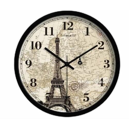 Retro tower Map wall clock Fashion Bedroom living room large wall clock