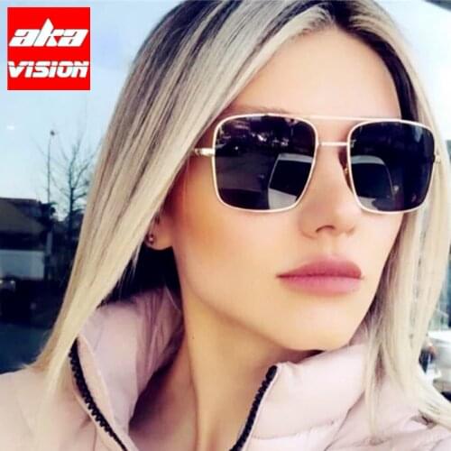 AKA VISION 2021 Luxury Square Sunglasses Women Brand Designer Eyewear Women/Men Retro Glasses Women Gradient Oculos Feminino