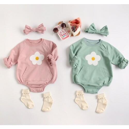 9106 Baby Clothes Girls One-piece Clothes Autumn 2021 Newborn Climbing Clothes Baby Boy Bodysuit Infant Onesie with Headband