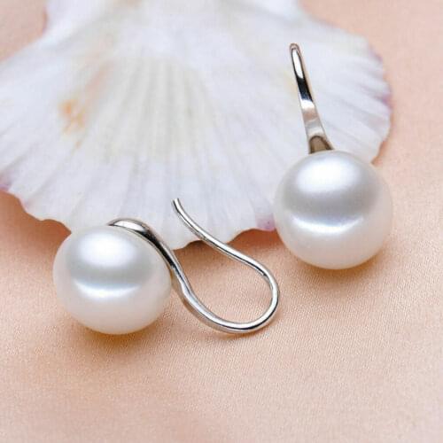 Genuine Natural 10-11MM White Akoya Freshwater Pearl Silver Hook Dangle Earring