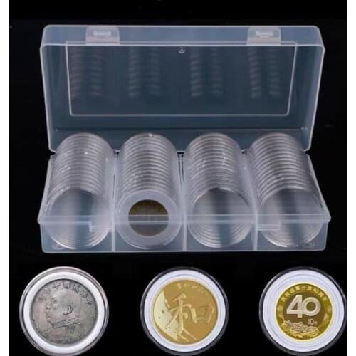20Set 60grids 40mm Clear Coin Capsules Caps Transparent Coin capsules For Coins Dollar box SN3801