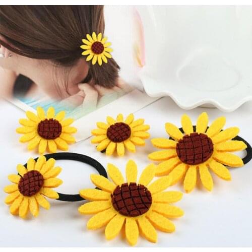 Sunflower hair ring hair ornaments cute ornaments smiley hair rope girl baby tie hair rubber band head jewelry