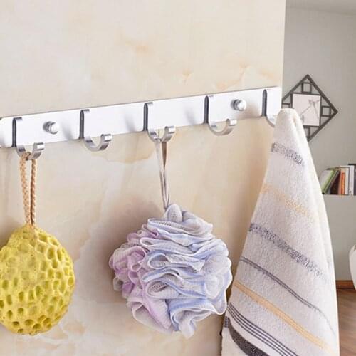 Silver Space Aluminum Hooks Towels Bag Hat Hook Wall Mounted Clothes Coat 5 Hook Wall Hanger Bathroom Hardware